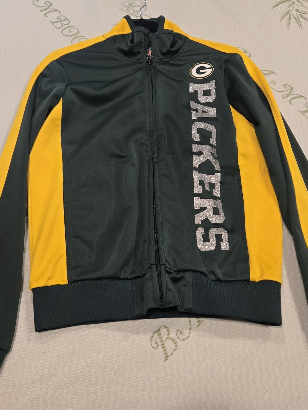 Green Bay Packers Green & Gold Zip Jacket with Logo Size Small By NFL Apparel